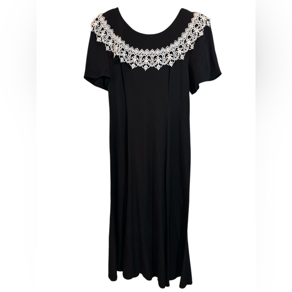 Scott McClintock Sz 6 Vtg Women's Black Long Shift Dress White Lace Collar 90's